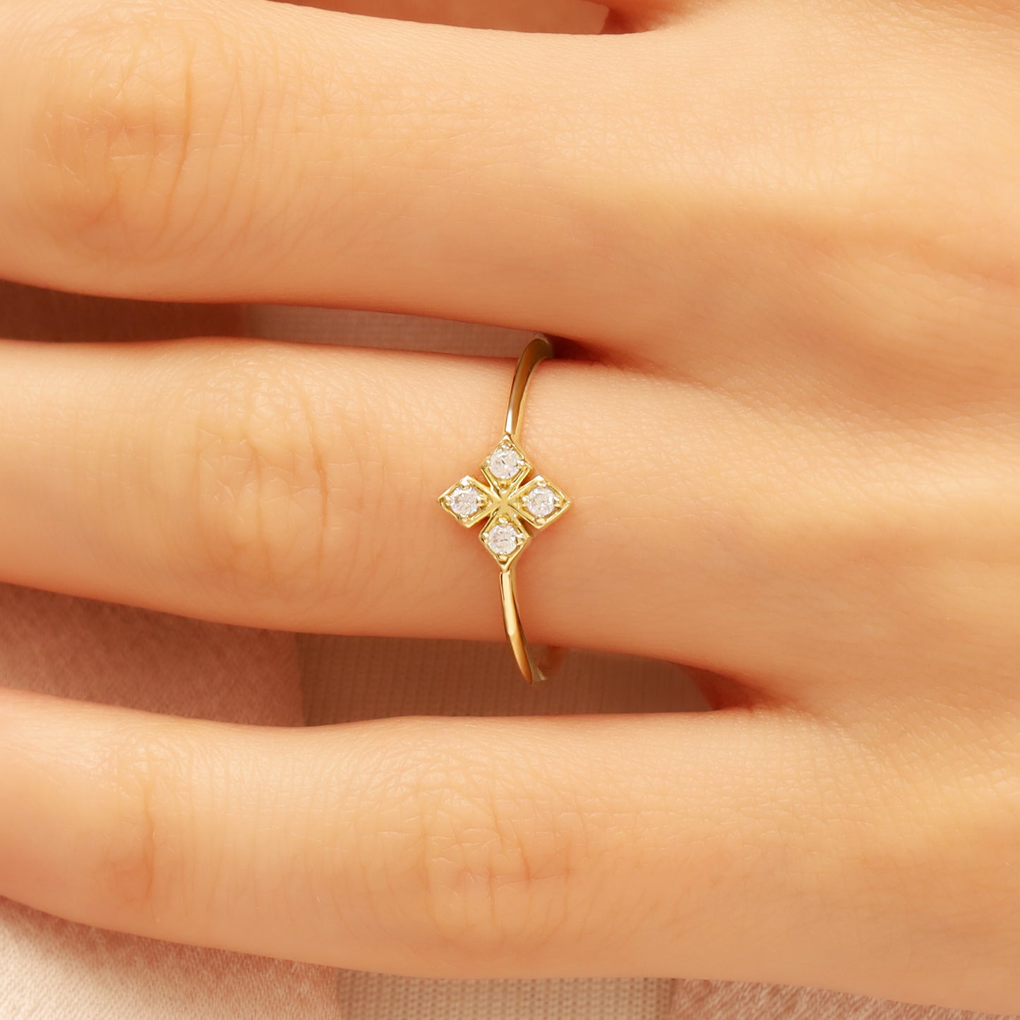 14K Geometric Zircon Solid Gold Ring