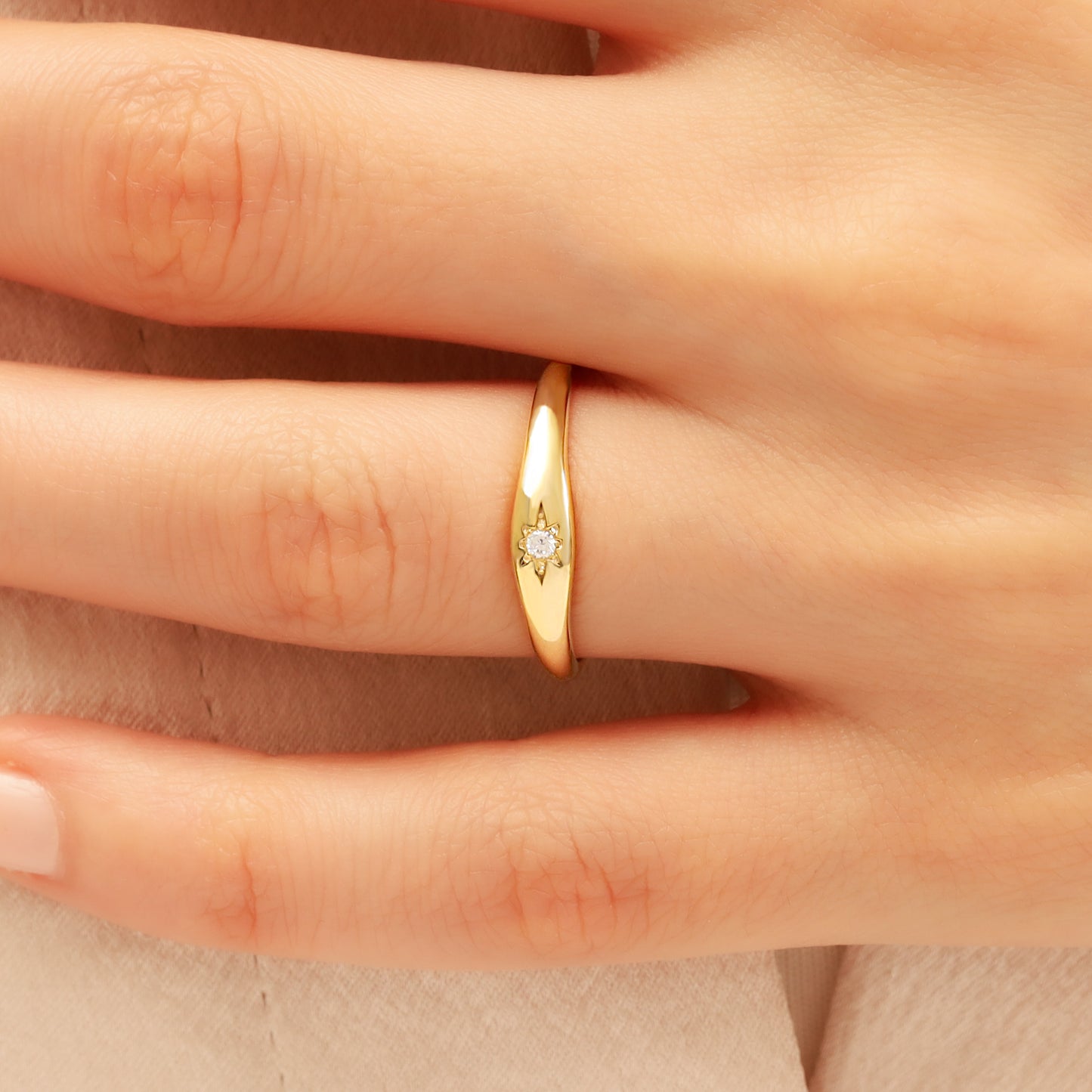 14K Gold Starburst Signet Ring