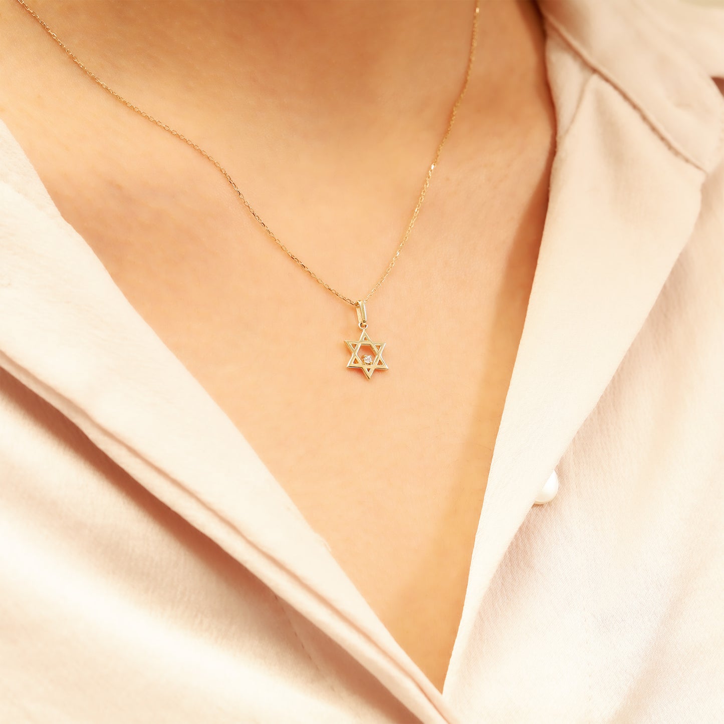 14K Gold Star of David Necklace – Dainty CZ Pendant