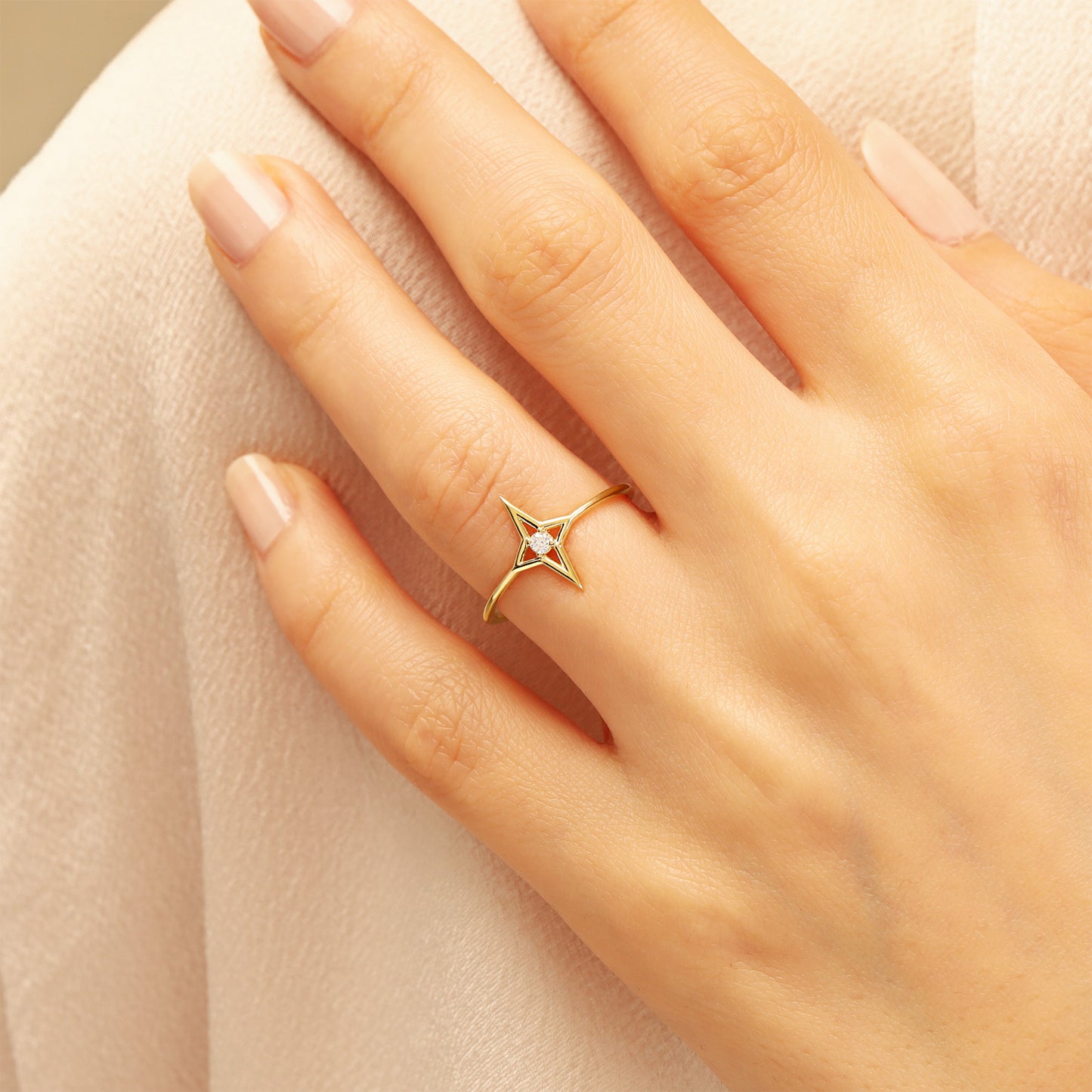 North Star Ring in 14K Gold – Dainty CZ Celestial Band