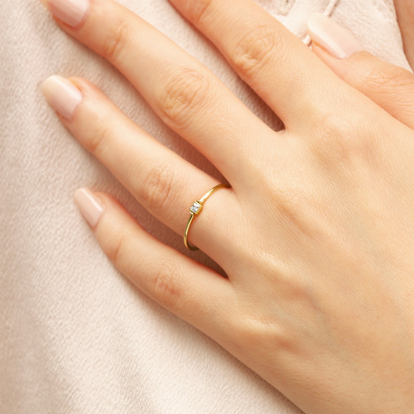 Princess Cut Zircon Minimalist Solid Gold Ring