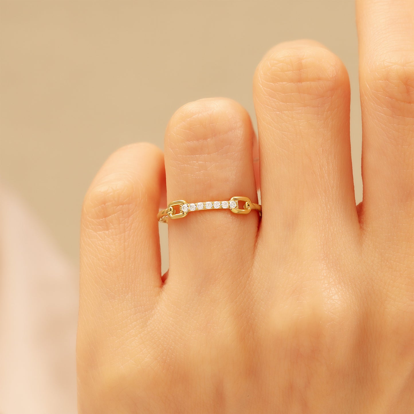 14K Gold Chain Link Bar Ring