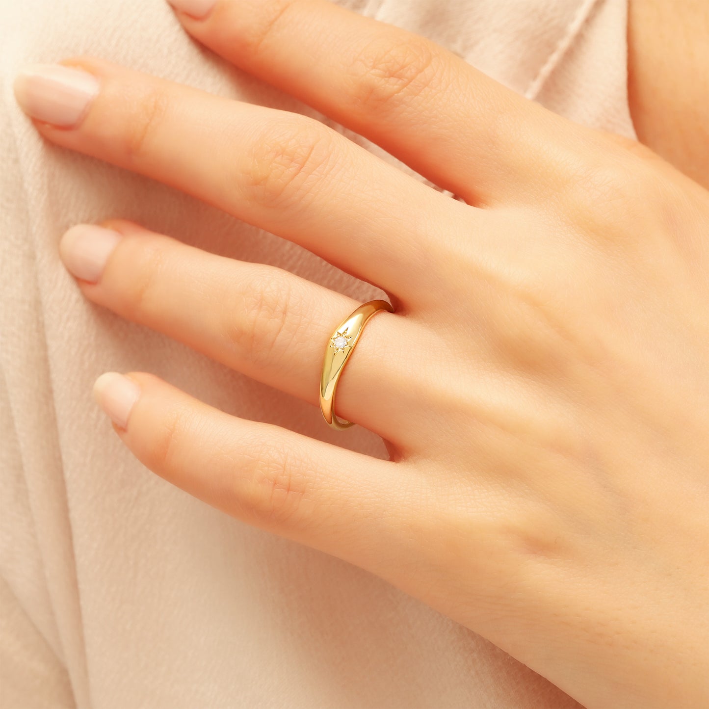 14K Gold Starburst Signet Ring
