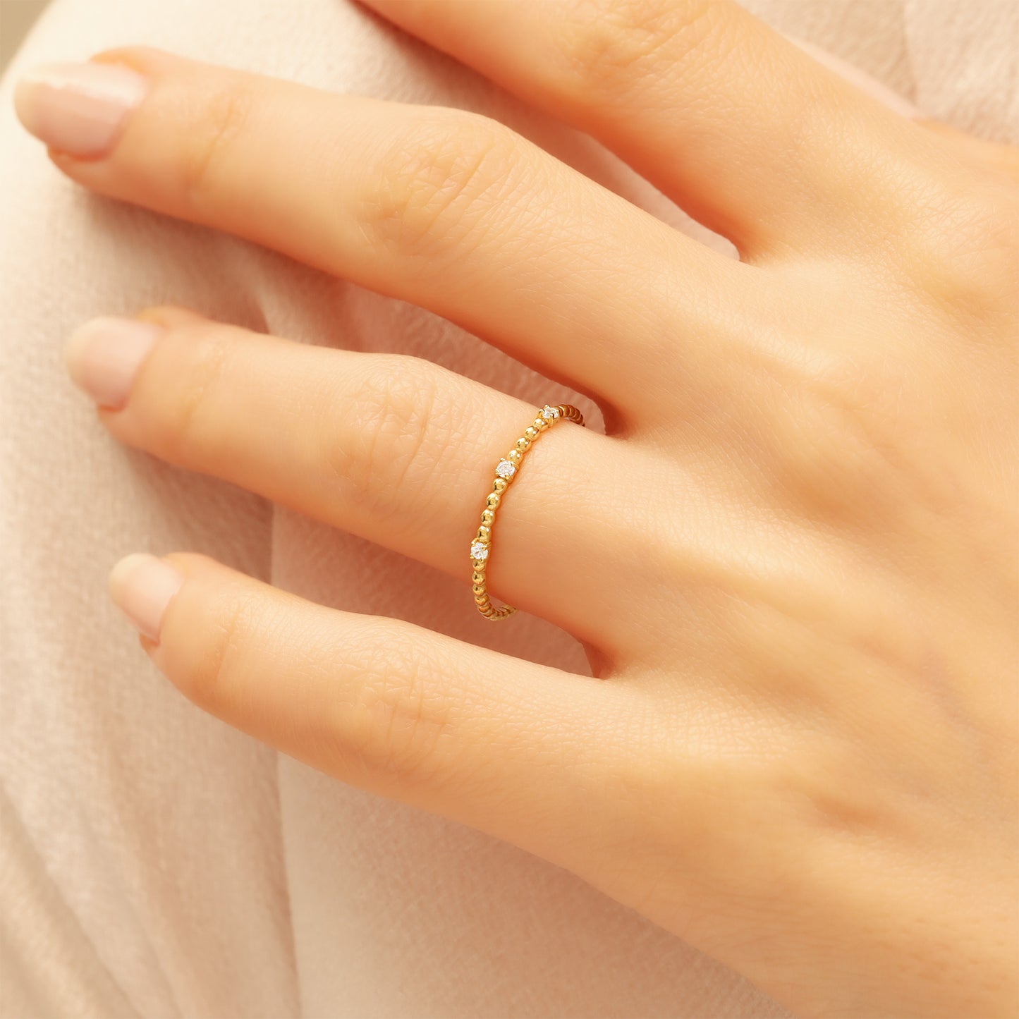 14K Stackable Solid Gold Zircon Ring