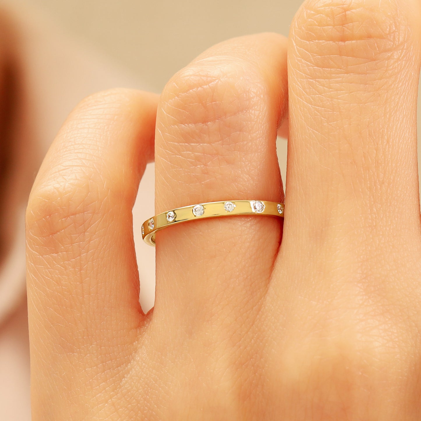 Zircon 14K Solid Gold Band Ring