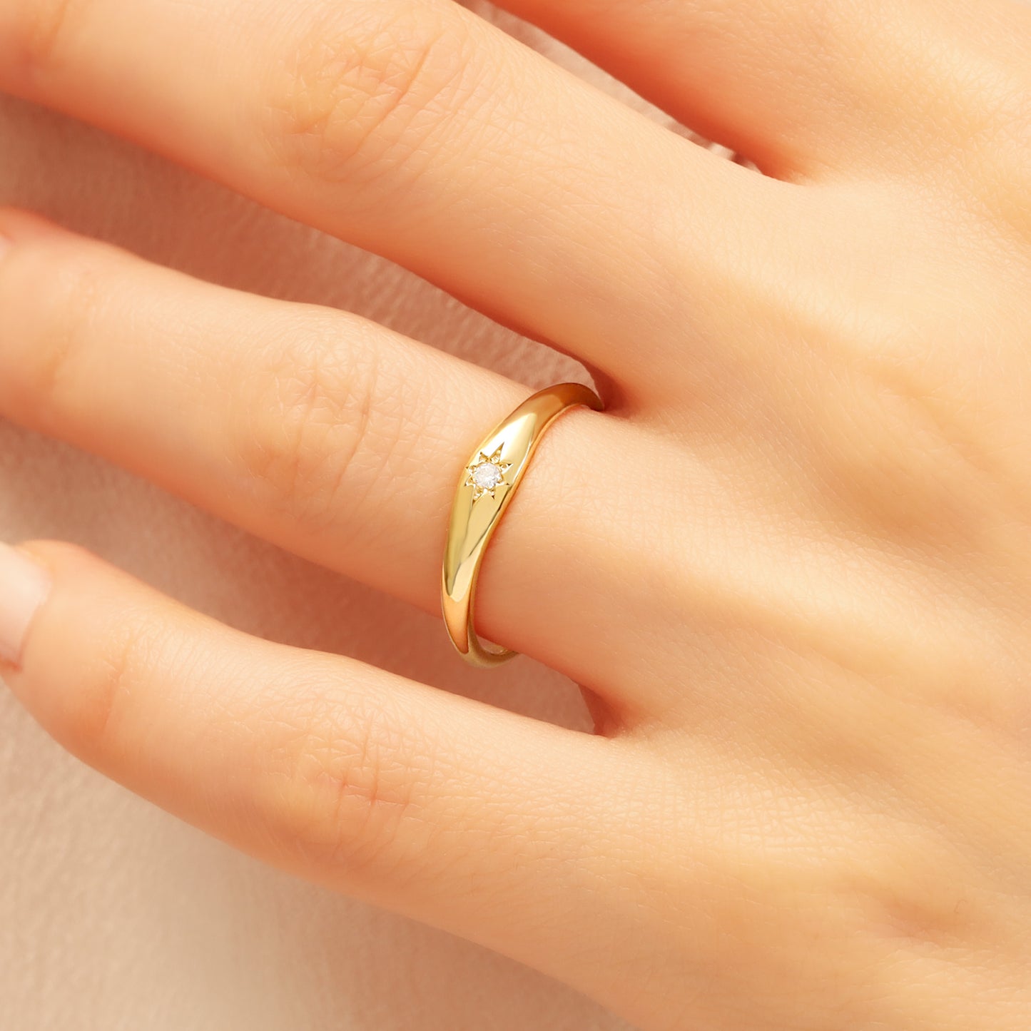 14K Gold Starburst Signet Ring