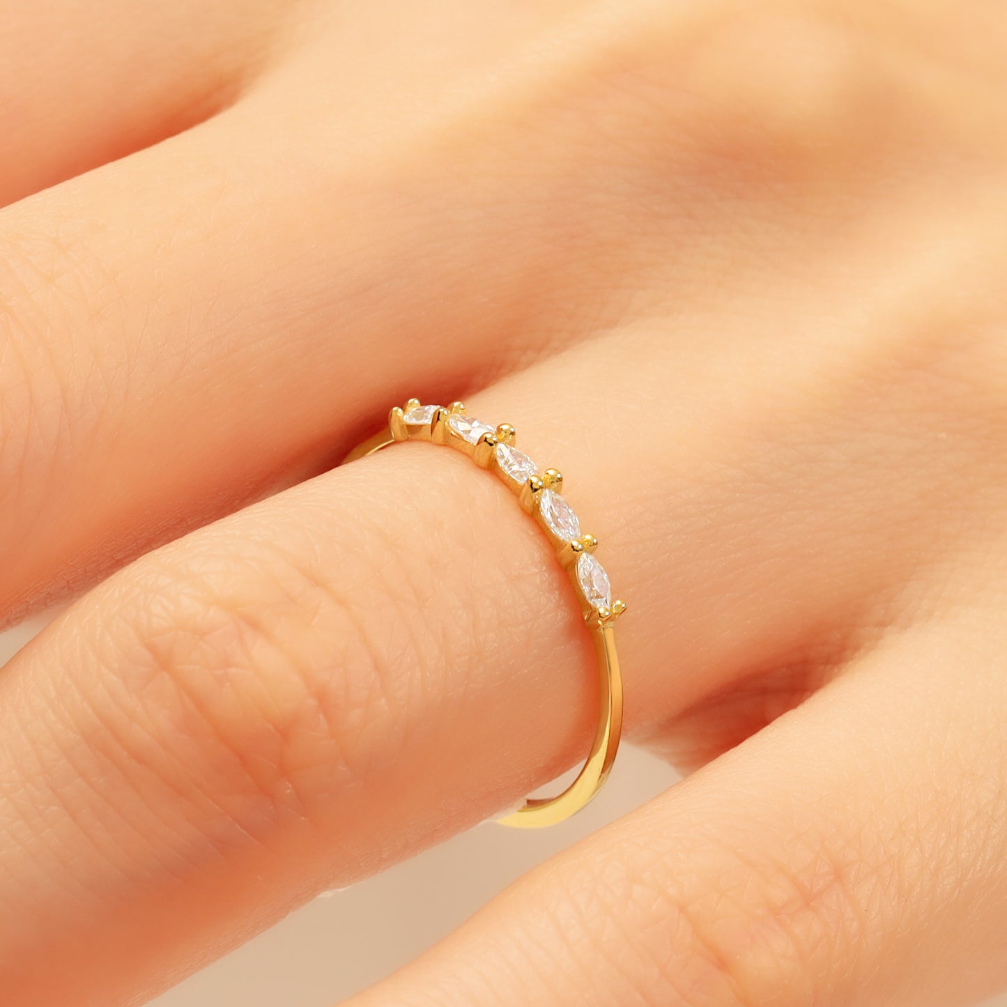 14K Marquise Cut Zircon Stone Minimal Solid Gold Ring