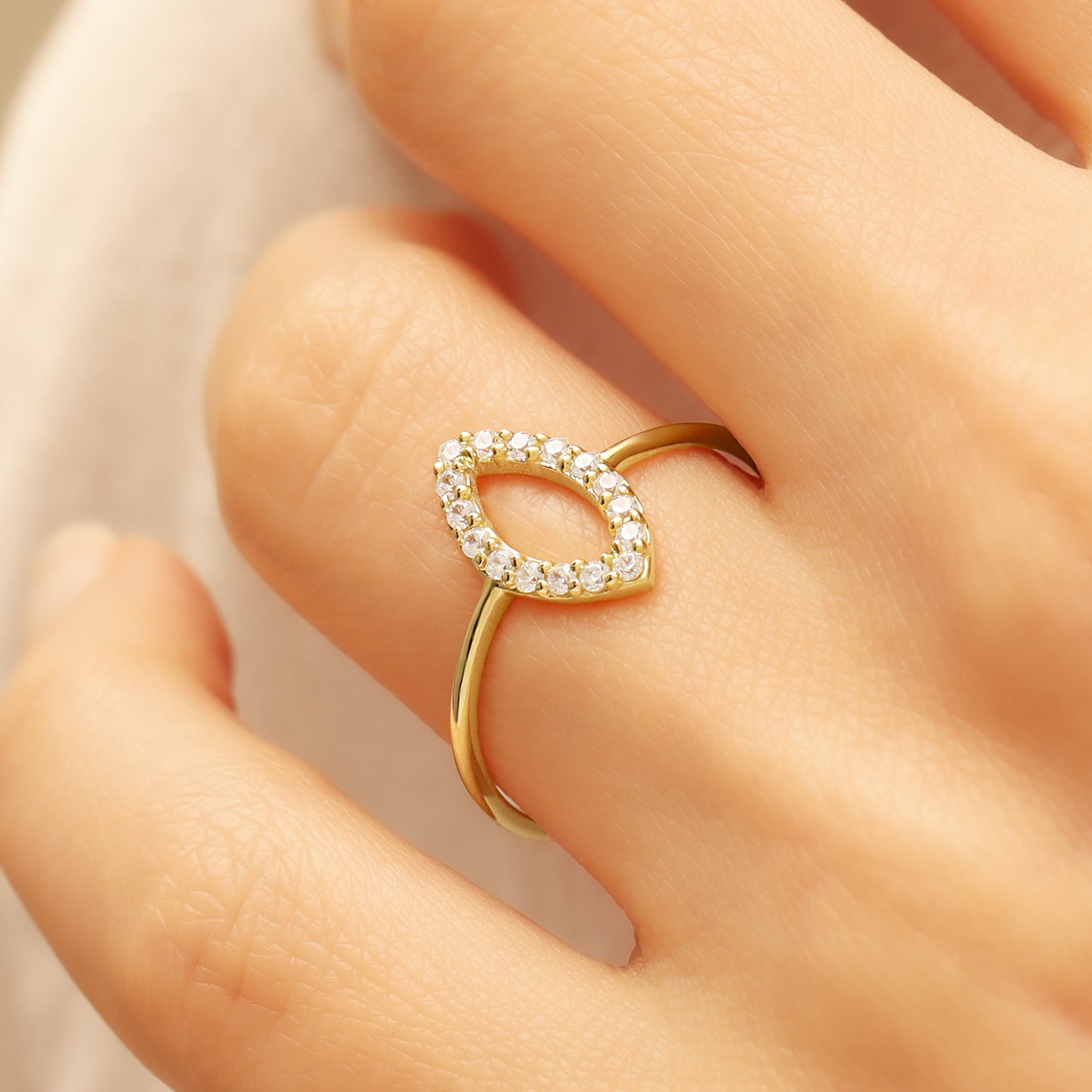 14K Gold Marquise Eye Ring with Sparkling Stones