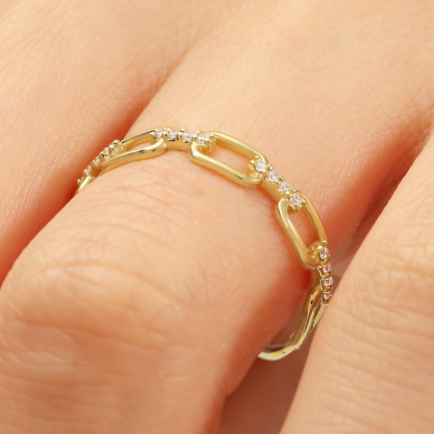 14K Chain Link Zircon Gold Ring