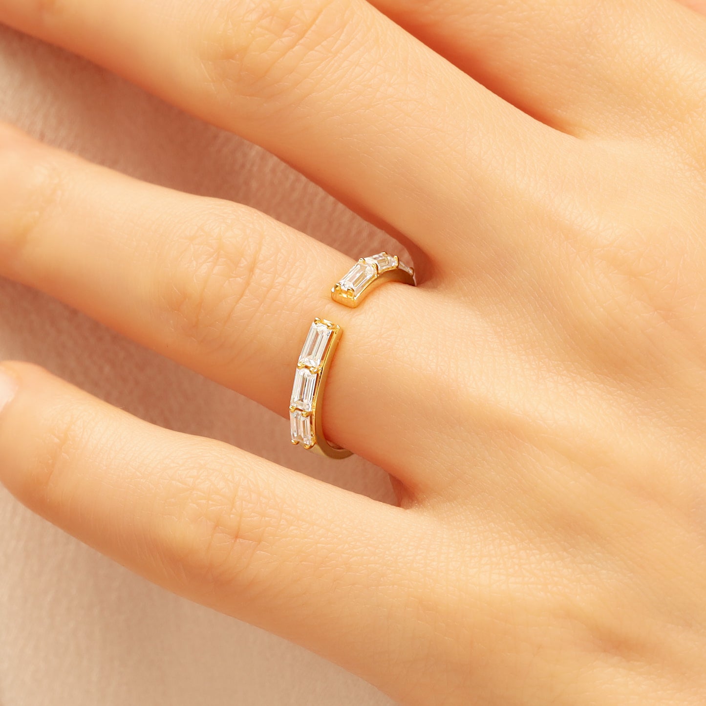 14K Open Baguette Solid Gold Ring