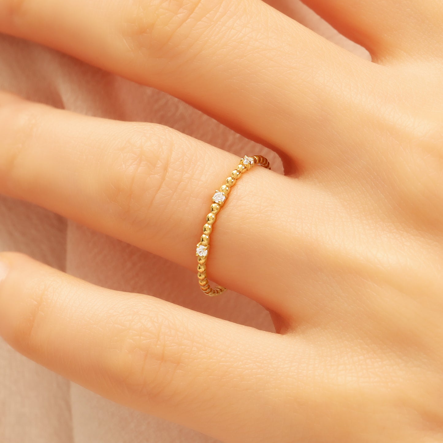 14K Stackable Solid Gold Zircon Ring