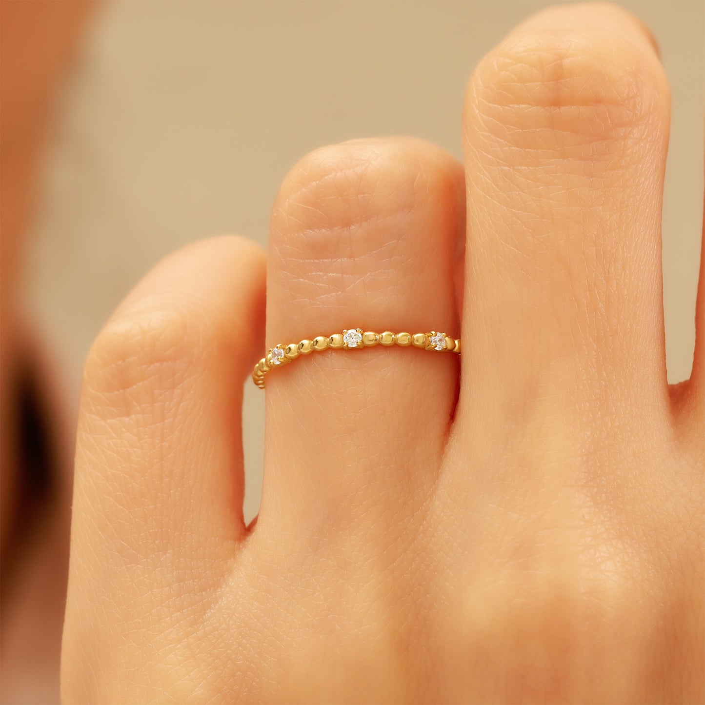 14K Stackable Solid Gold Zircon Ring