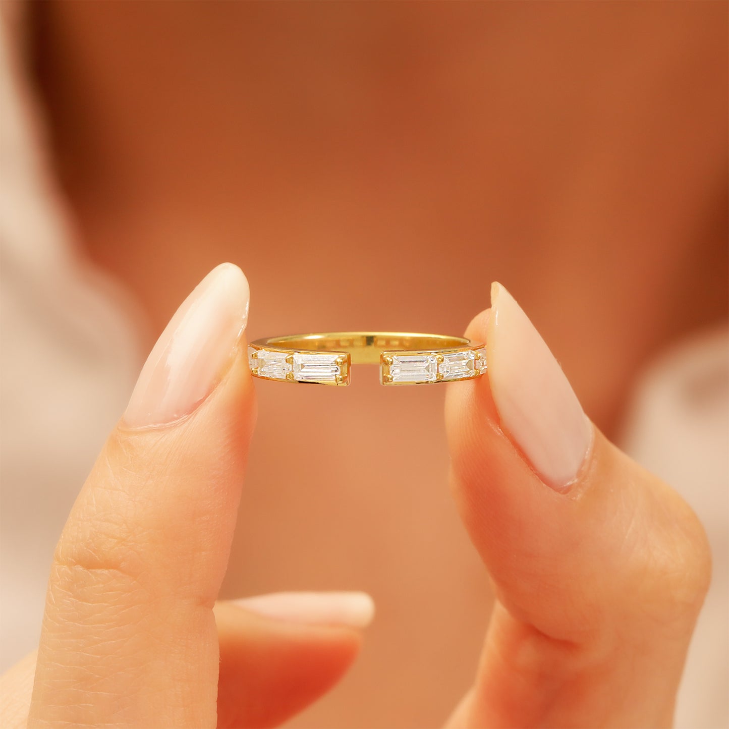 14K Open Baguette Solid Gold Ring