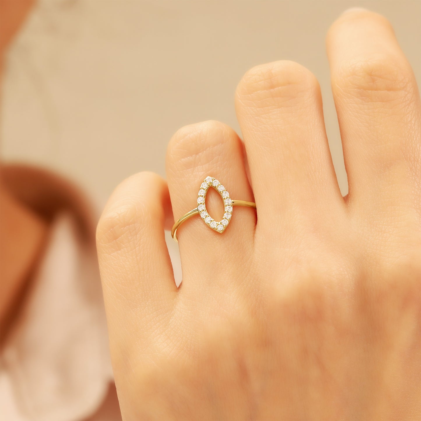 14K Gold Marquise Eye Ring with Sparkling Stones