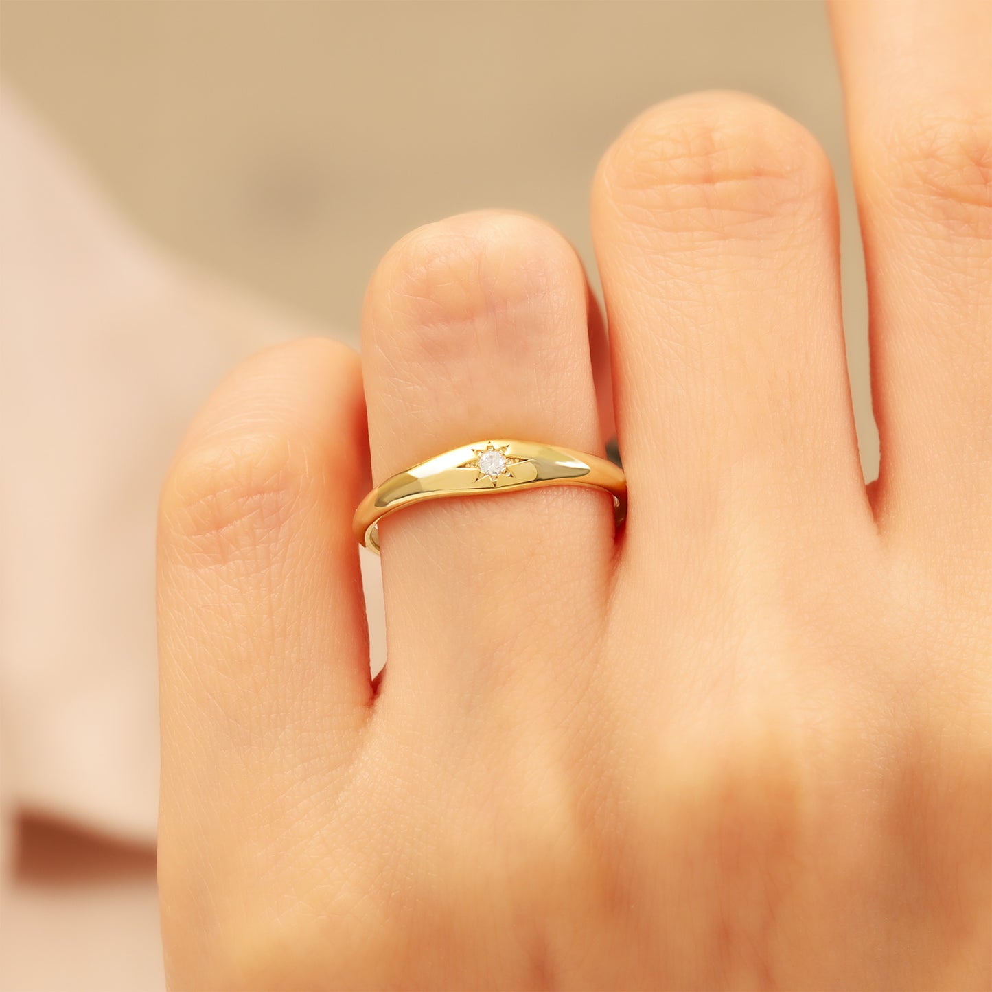 14K Gold Starburst Signet Ring