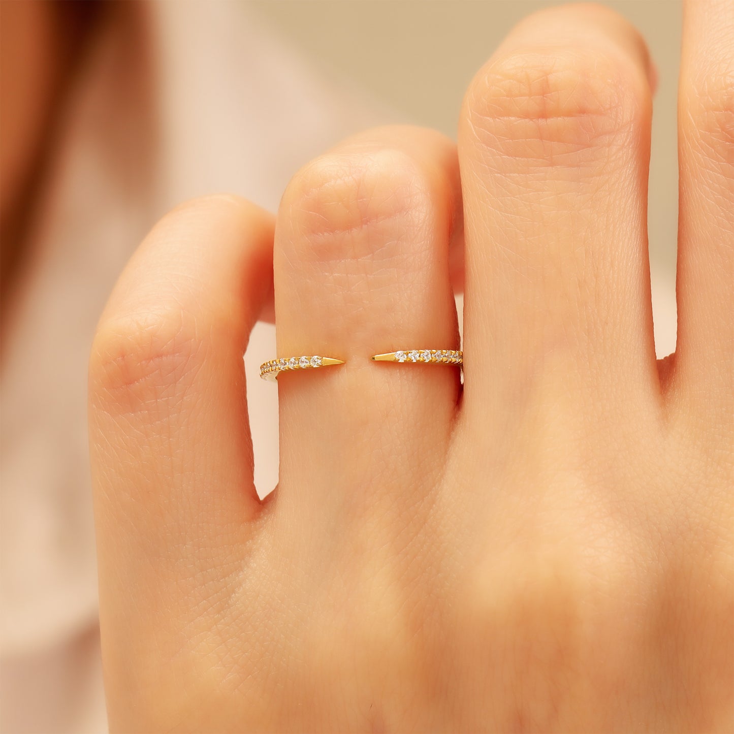 14K Open Ring Zircon Solid Gold