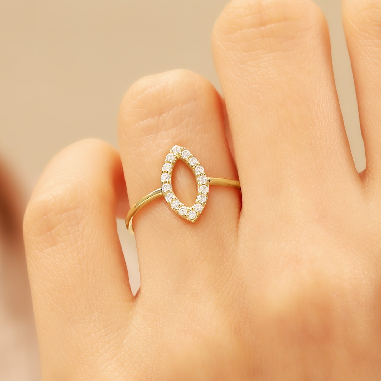 14K Gold Marquise Eye Ring with Sparkling Stones