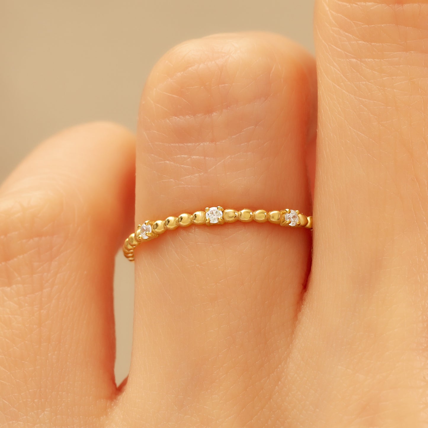 14K Stackable Solid Gold Zircon Ring