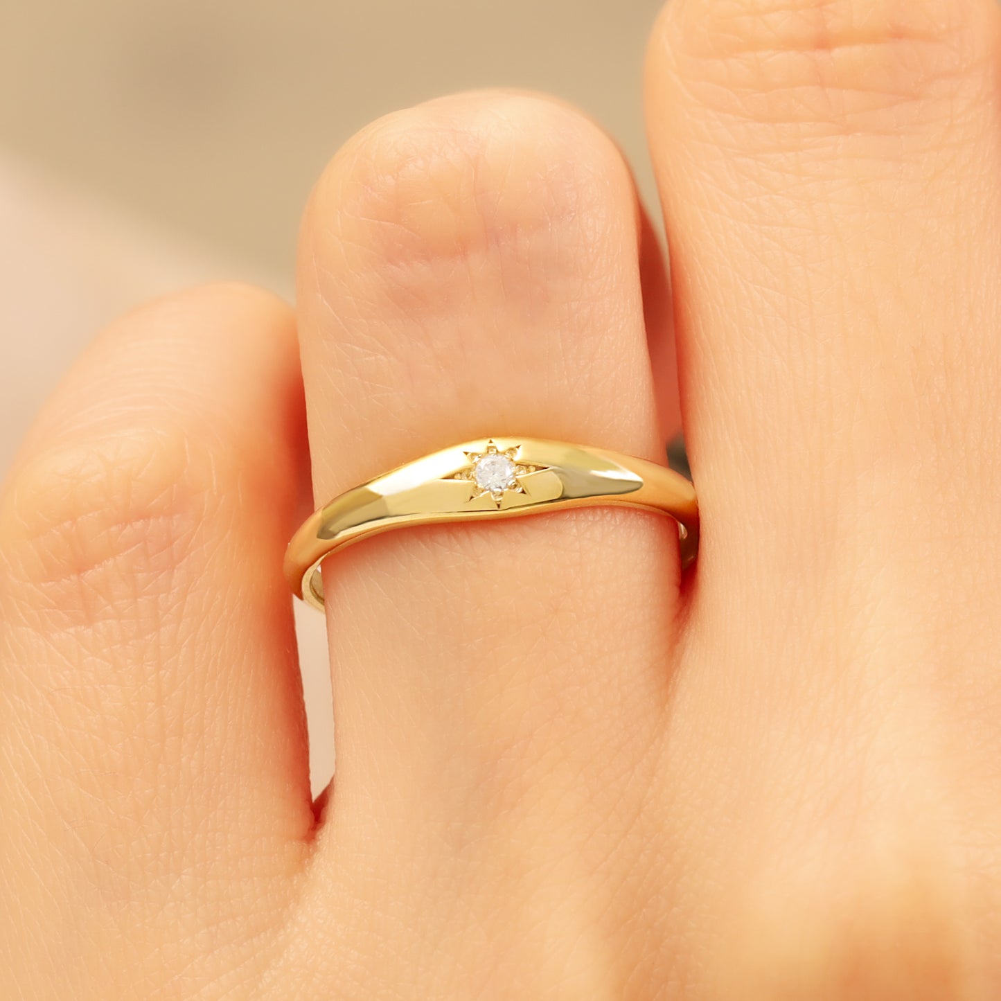 14K Gold Starburst Signet Ring