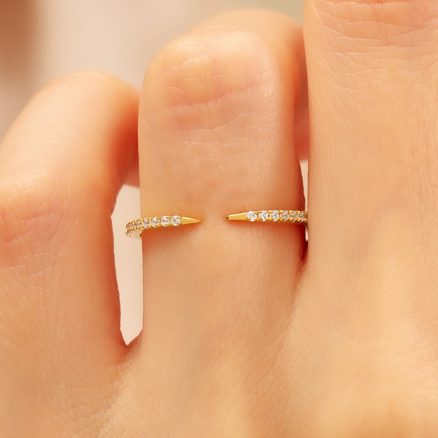 14K Open Ring Zircon Solid Gold