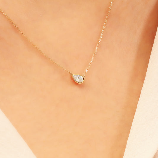 Pear Stone Necklace 14K Gold – Bezel-Set Teardrop Sparkle