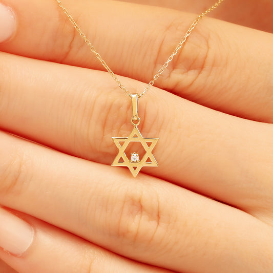 14K Gold Star of David Necklace – Dainty CZ Pendant