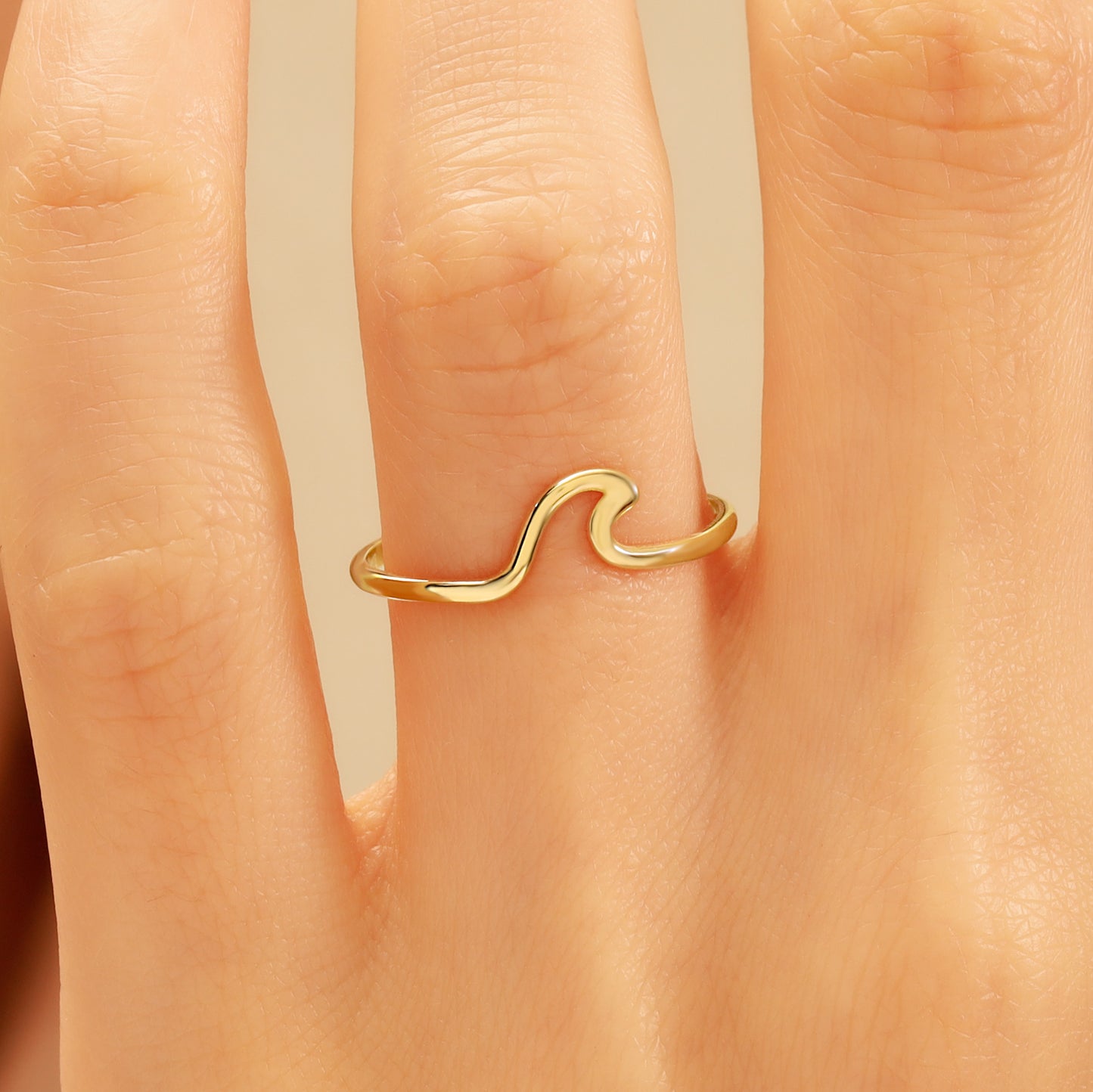 14K Wave Ring in Solid Gold – Ultra-Slim Surf Band