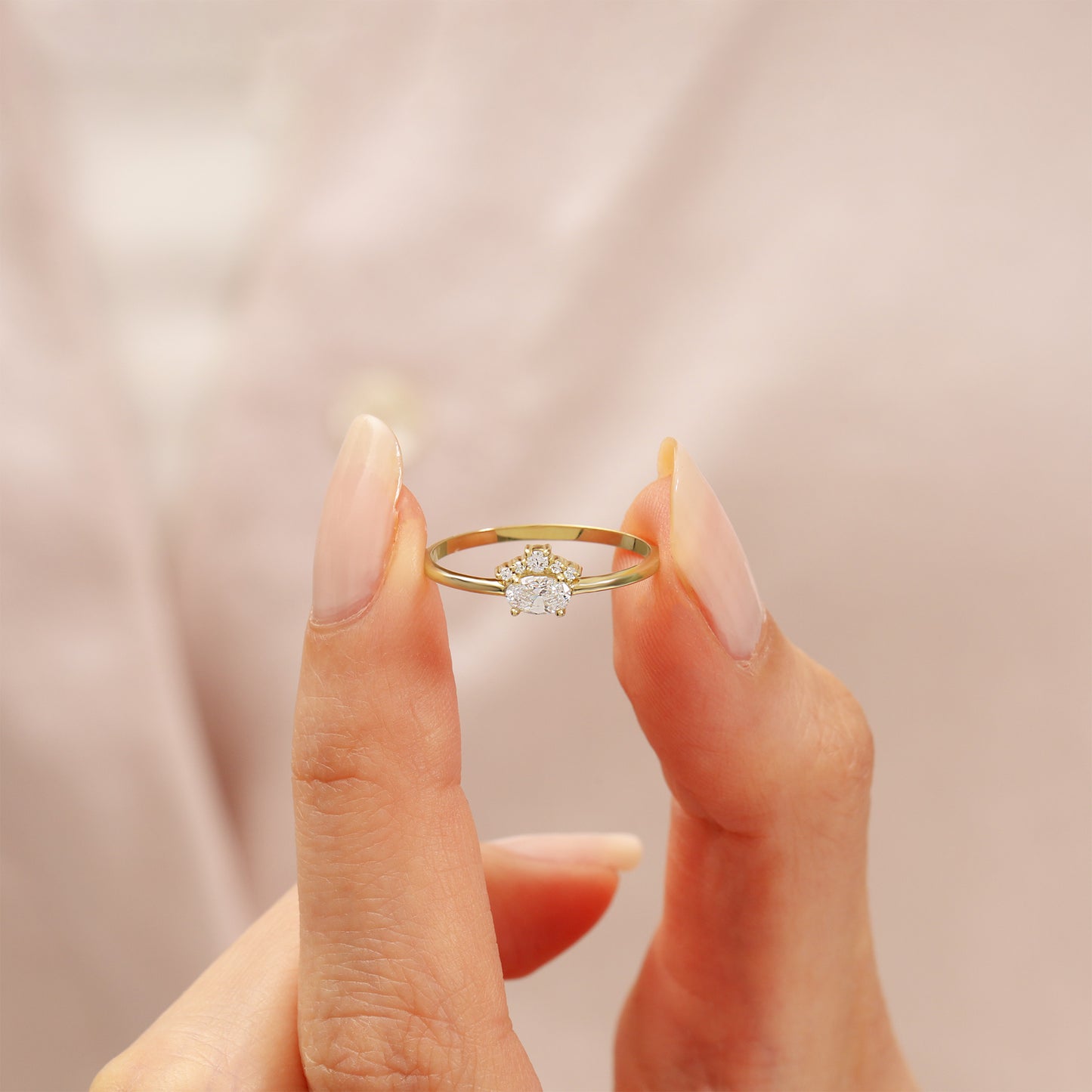 14K Oval Zircon Cluster Ring