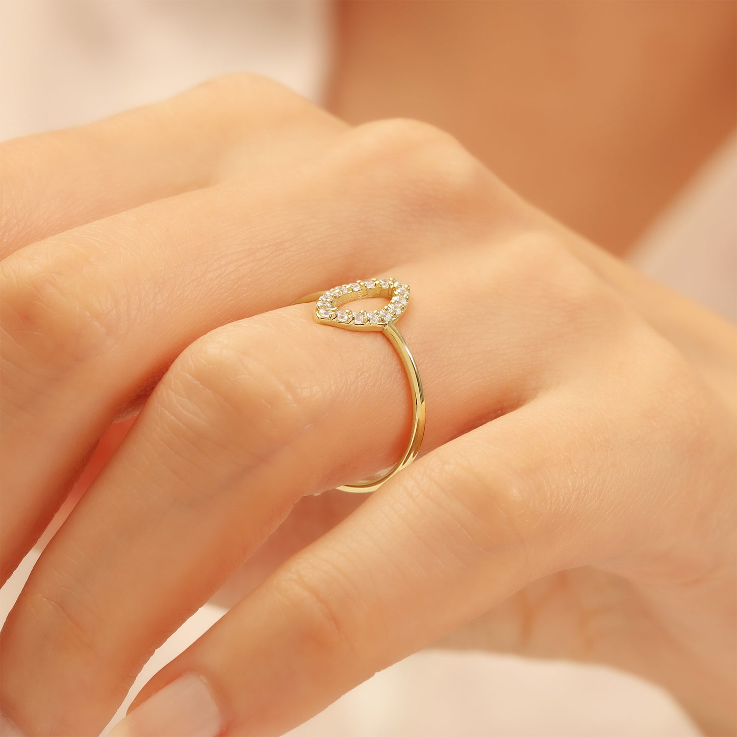 14K Gold Marquise Eye Ring with Sparkling Stones