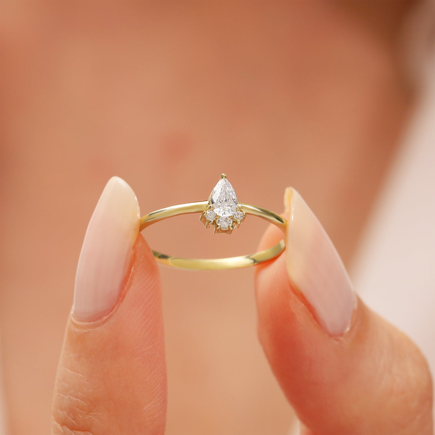 14K Pear Cut Solid Gold Engagement Ring