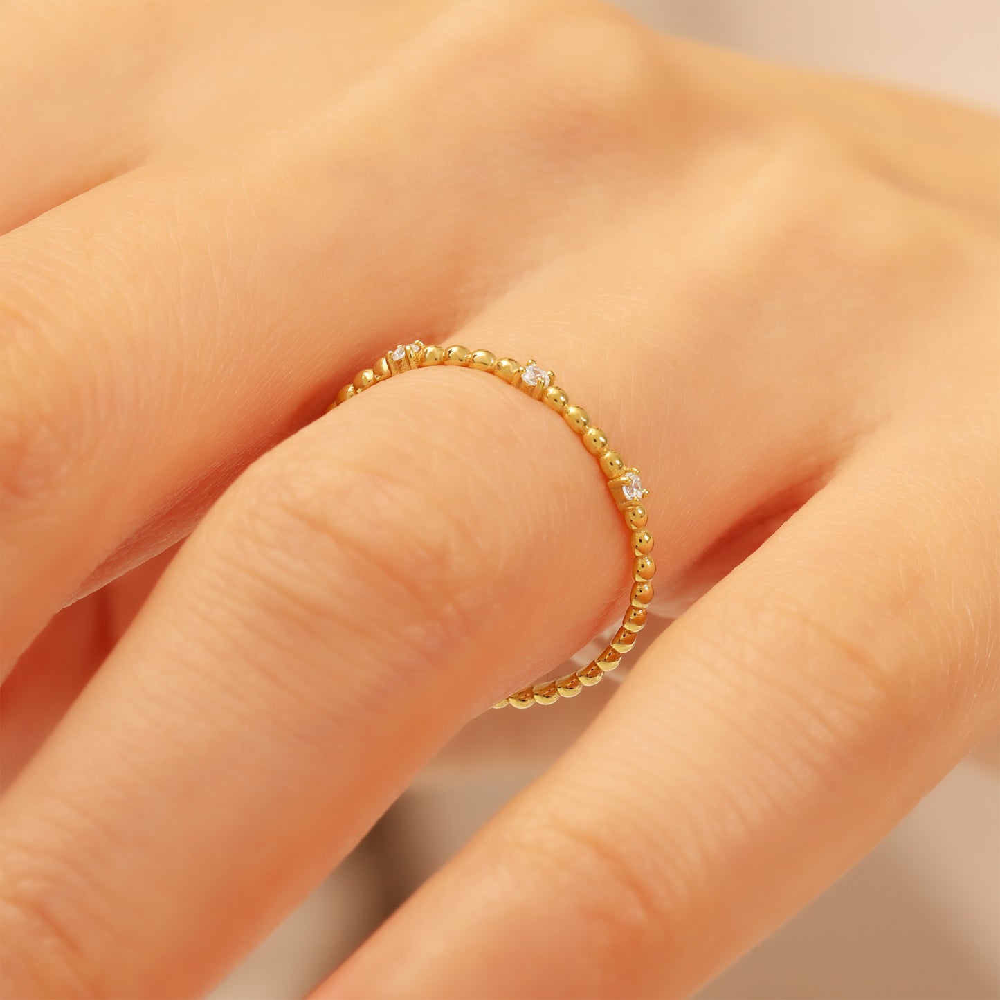 14K Stackable Solid Gold Zircon Ring