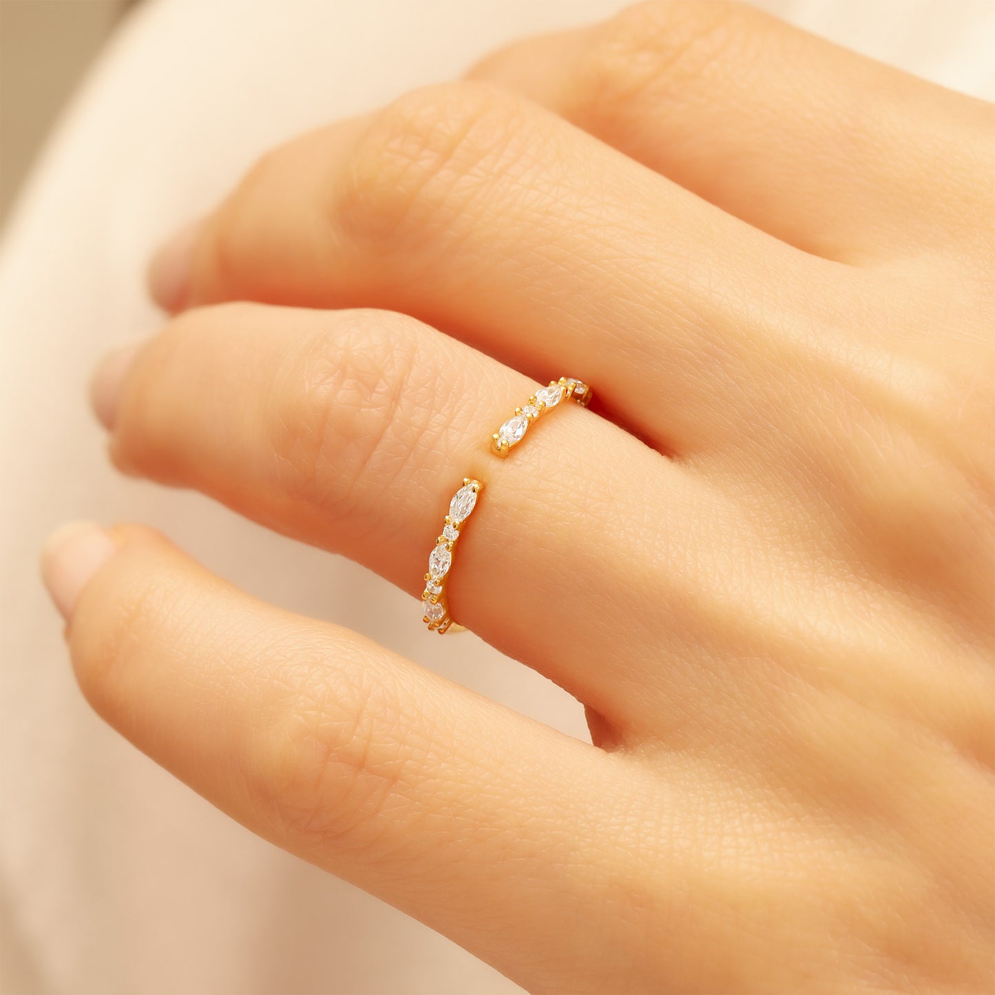 14K Open Gold Ring with Marquise & Baguette