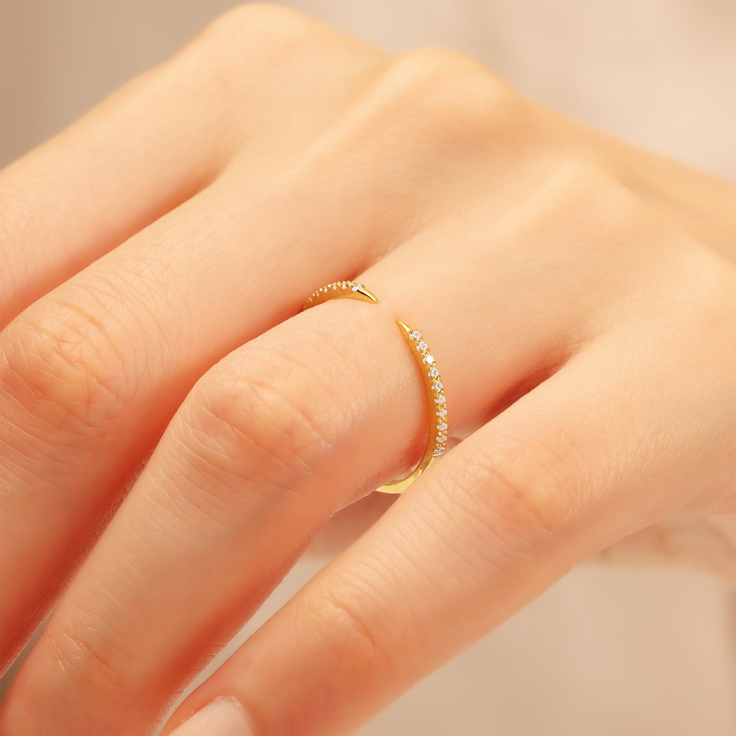 14K Open Ring Zircon Solid Gold