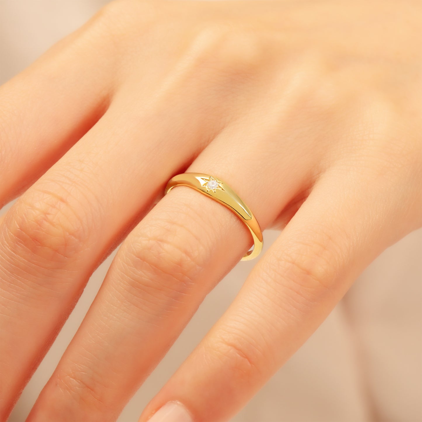 14K Gold Starburst Signet Ring