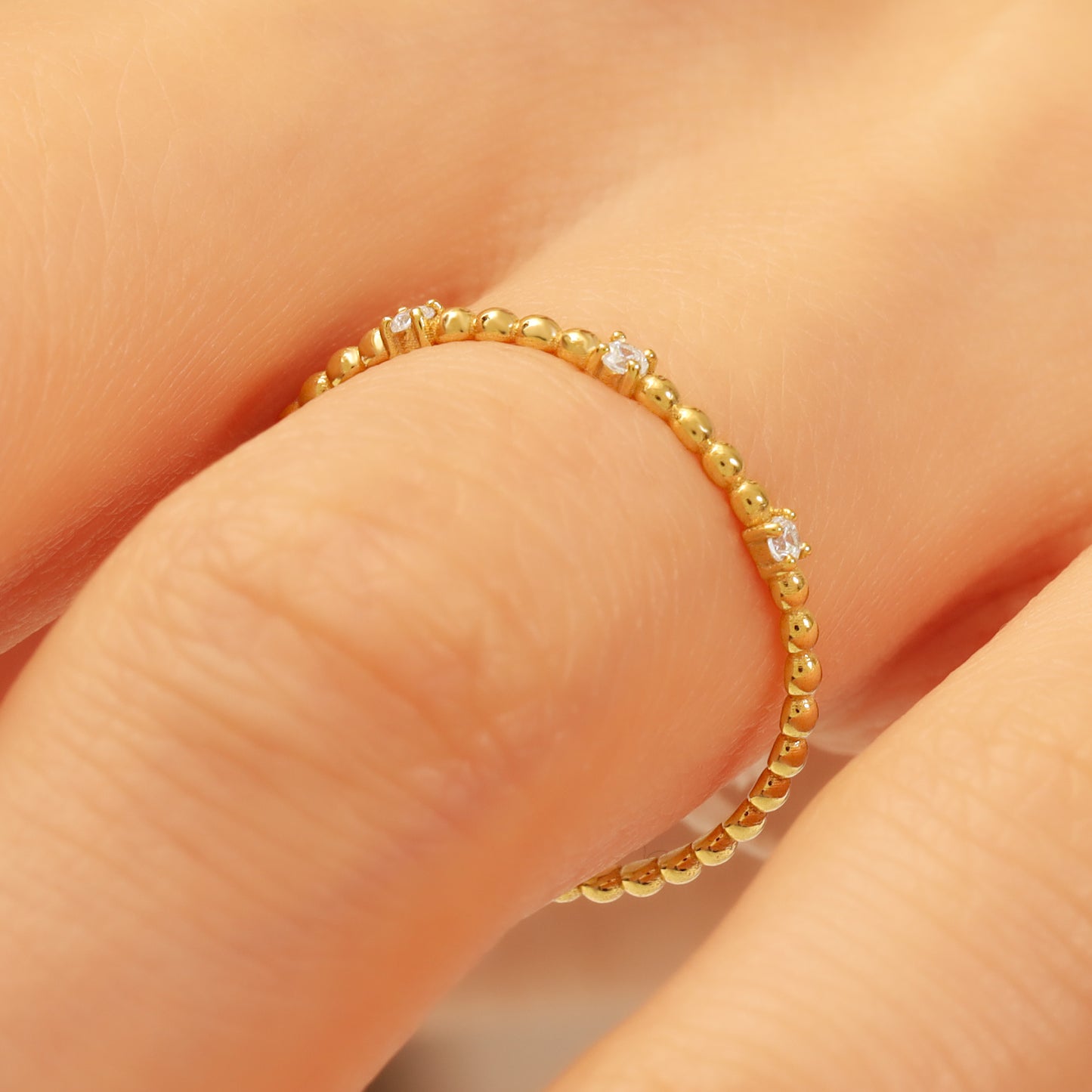 14K Stackable Solid Gold Zircon Ring