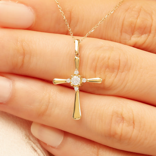 14k Gold Cross Necklace – Dainty CZ Faith Pendant