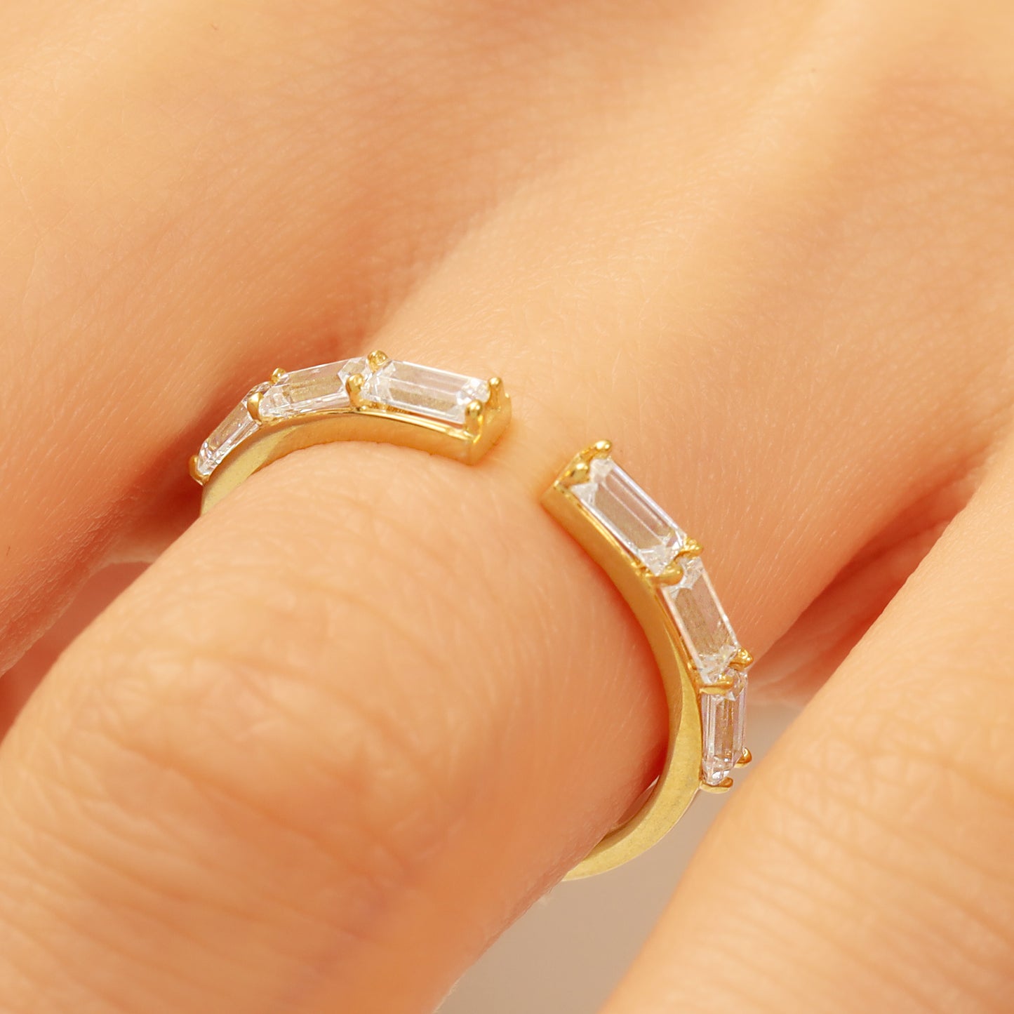 14K Open Baguette Solid Gold Ring