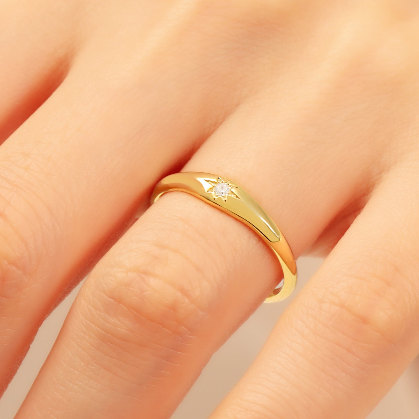 14K Gold Starburst Signet Ring