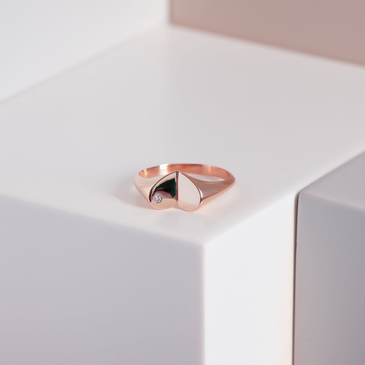 14k Solid Gold Diamond Heart Signet Ring,  X Large Heart Ring, Bold Gold Ring, Chunky Diamond Ring, Elegant Thick Anniversary Ring For Her