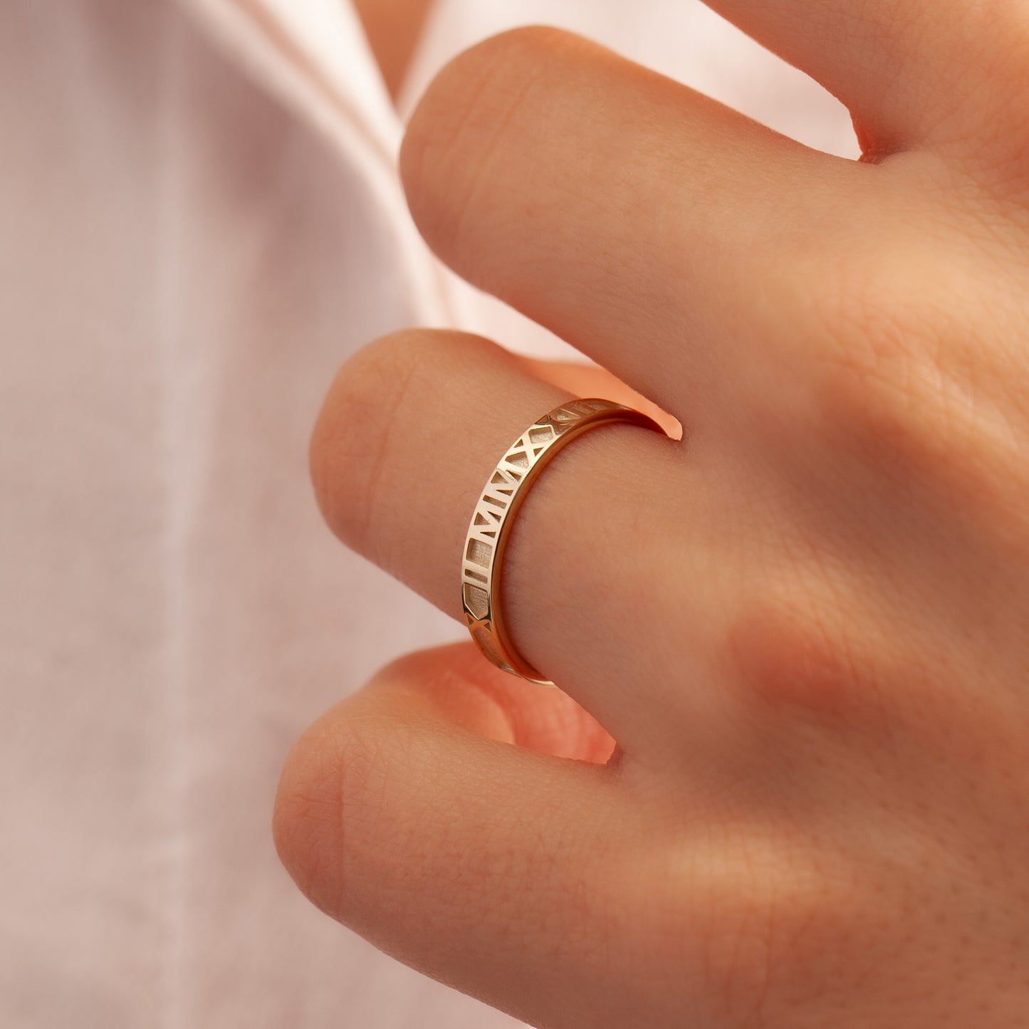Personalized Roman Numeral Ring 14K Solid Gold