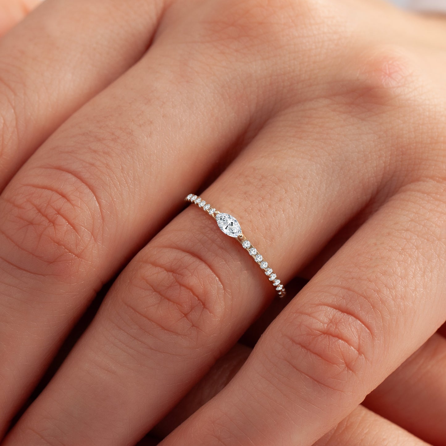 Marquise East West Ring 14K Solid Gold