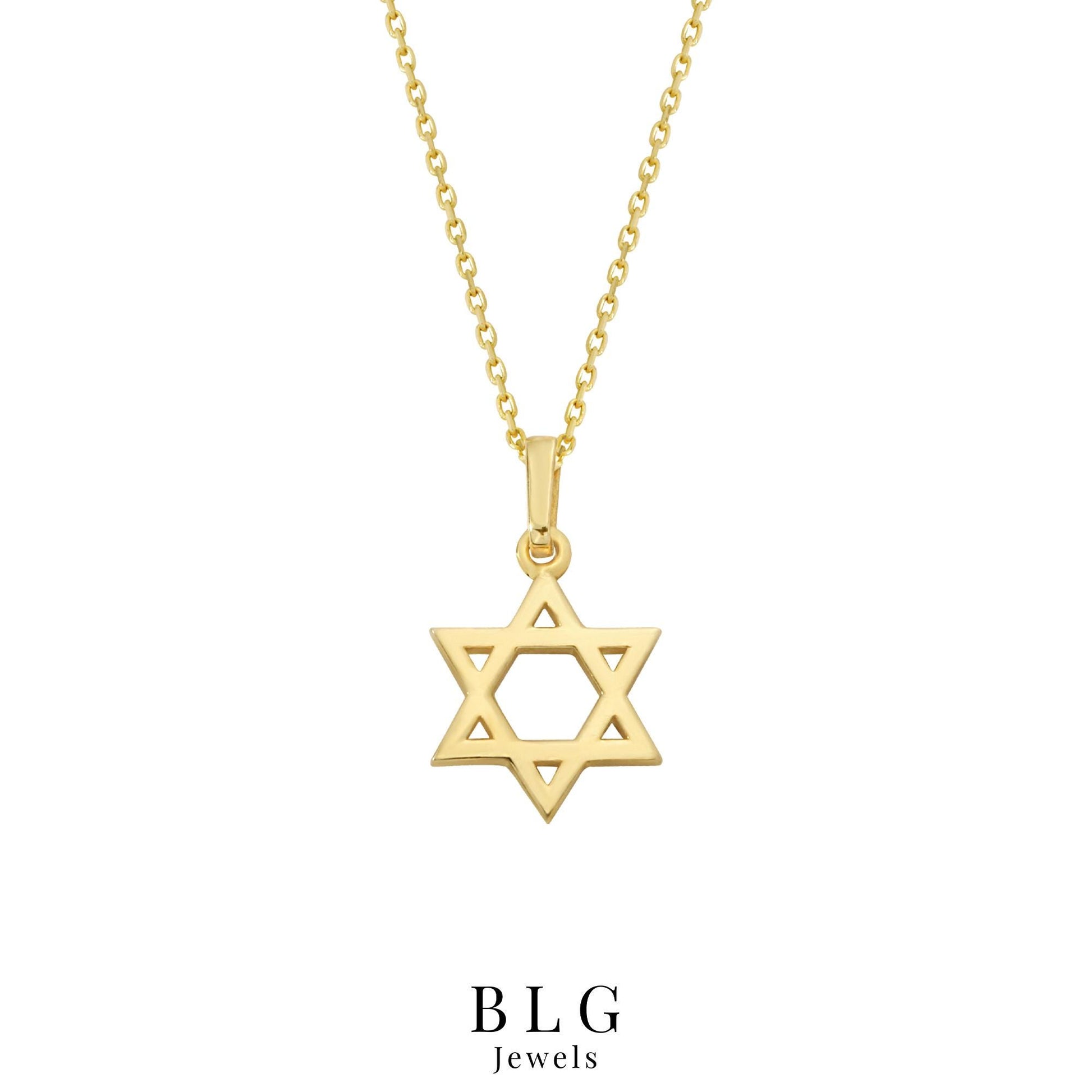 14K Solid Gold Midi Star Of David Necklace, Star Of David Pendant, Dainty Jewish Star Charm, Gold Religious Necklace, Magen David Pendant