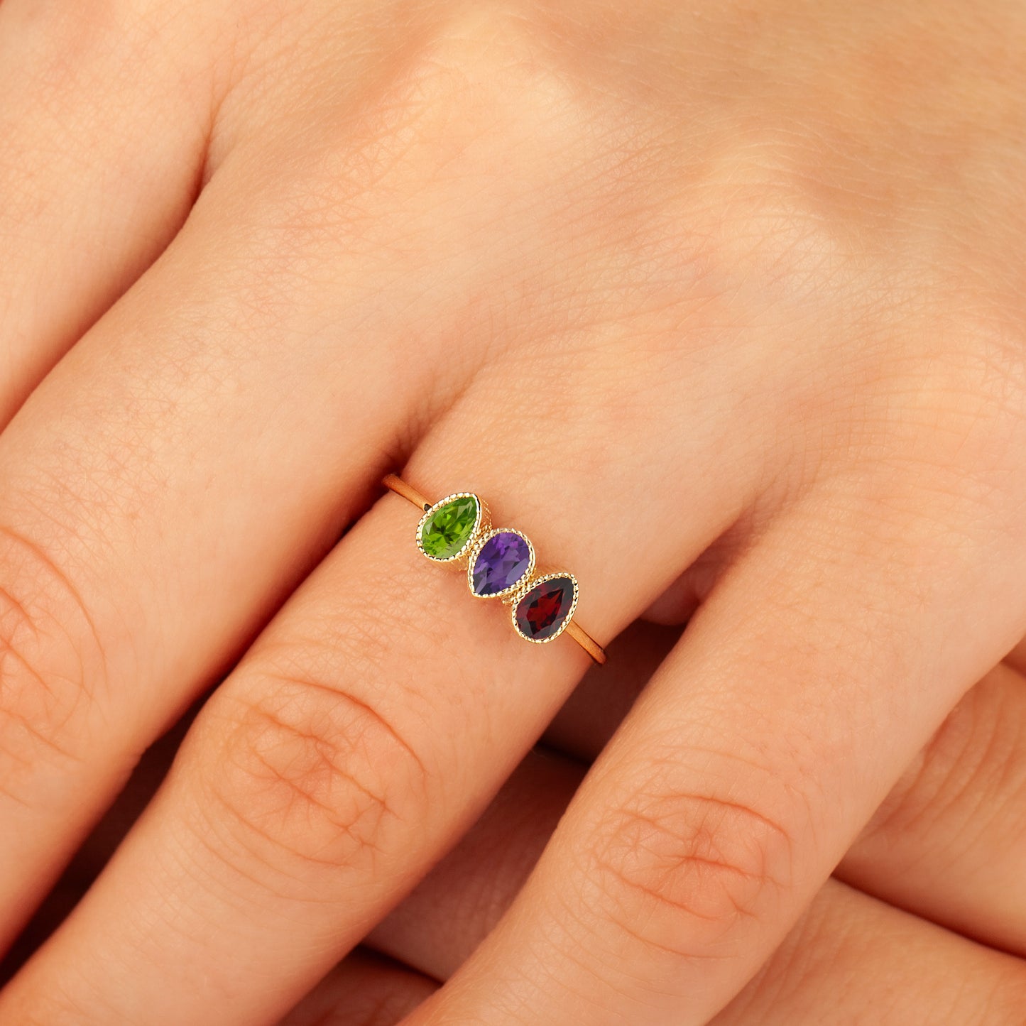 14K Solid Gold Oval Birthstone Ring for Mom