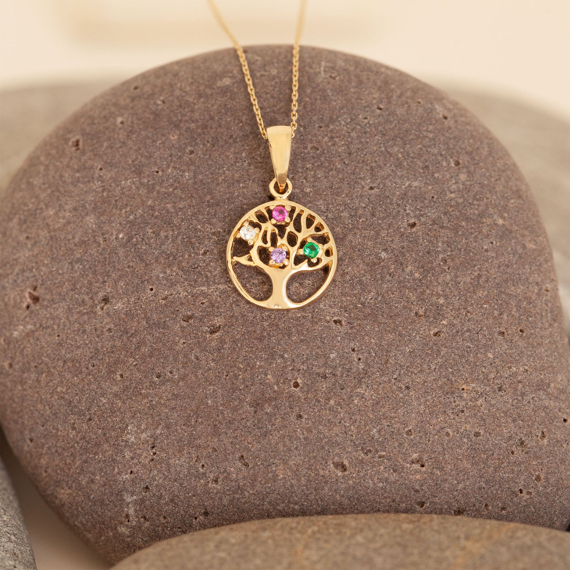14k Solid Gold Tree of Life Necklace Pendant, Diamond Family Medallion Tree Pendant Necklace, Gold Tree Necklace For Women, Nature Pendant