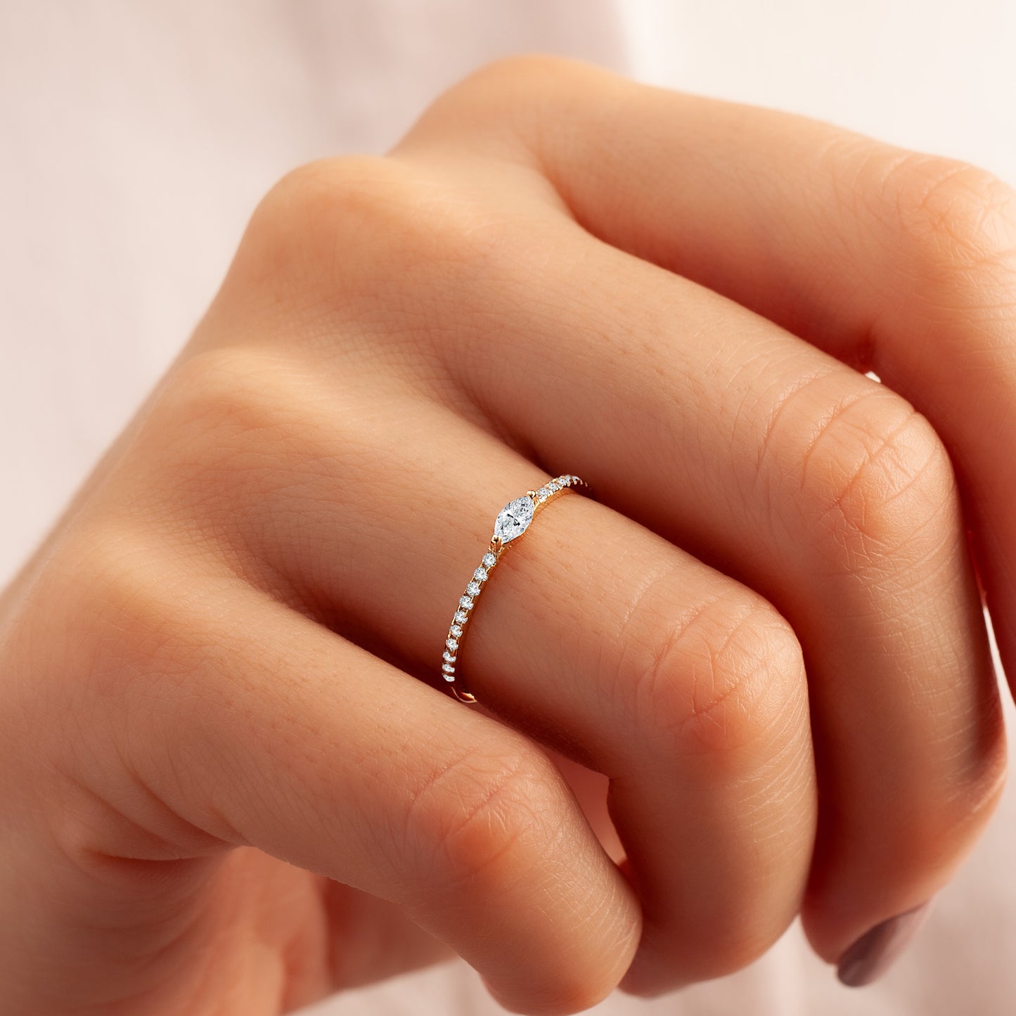 Marquise East West Ring 14K Solid Gold