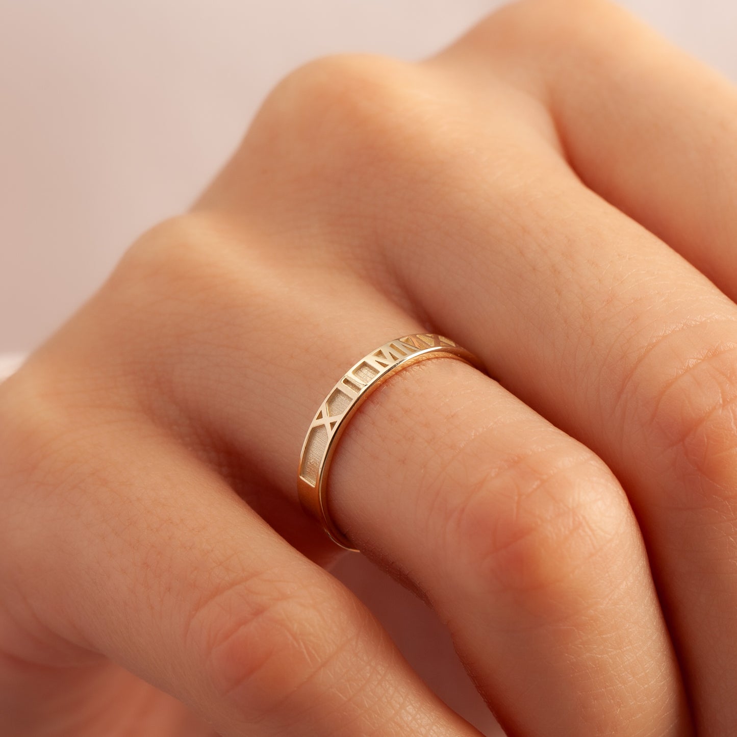 Personalized Roman Numeral Ring 14K Solid Gold