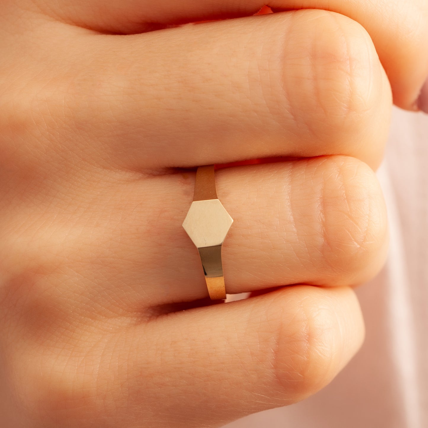 14K Hexagon Knight Ring in Gold