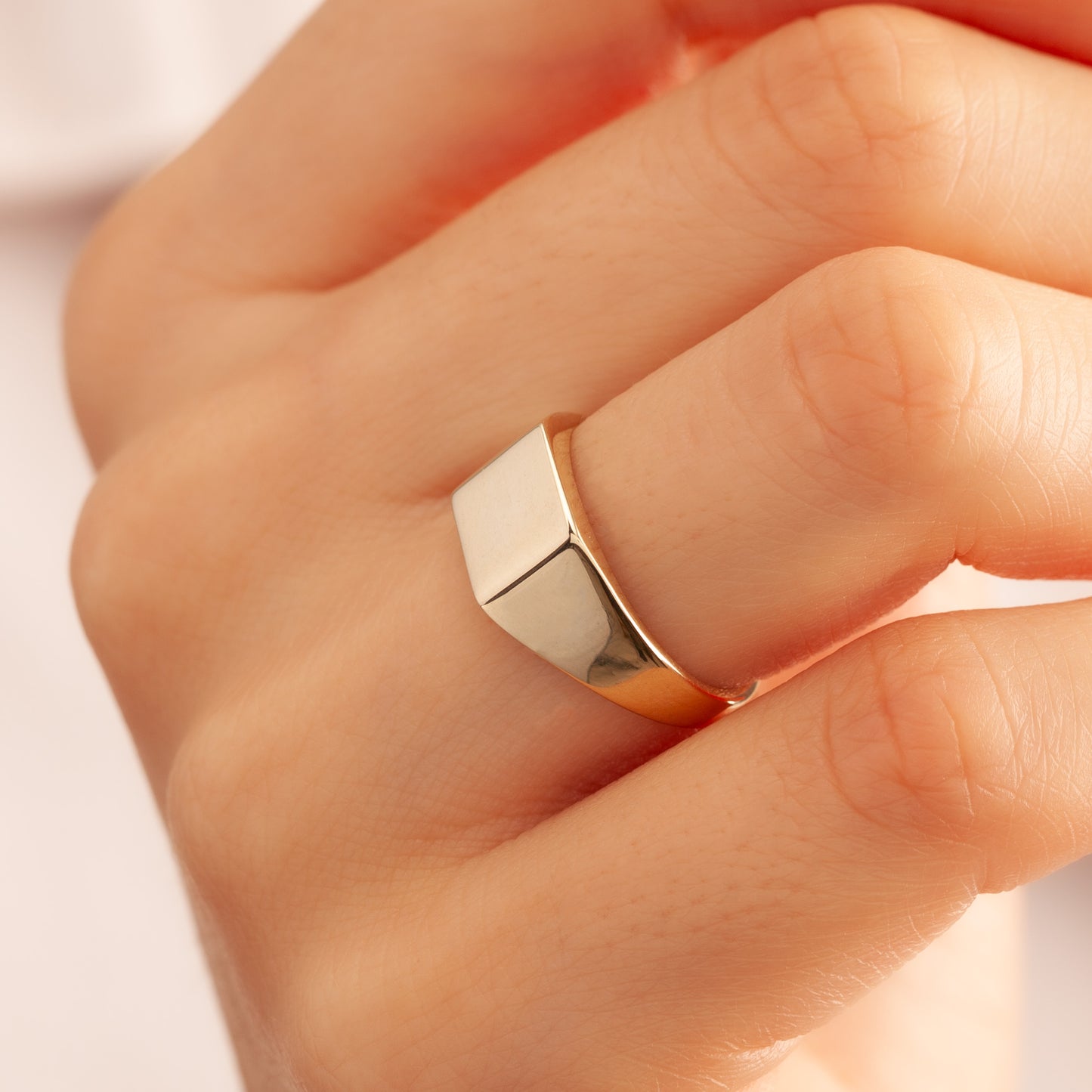 14K Solid Gold 11mm Square Signet Ring