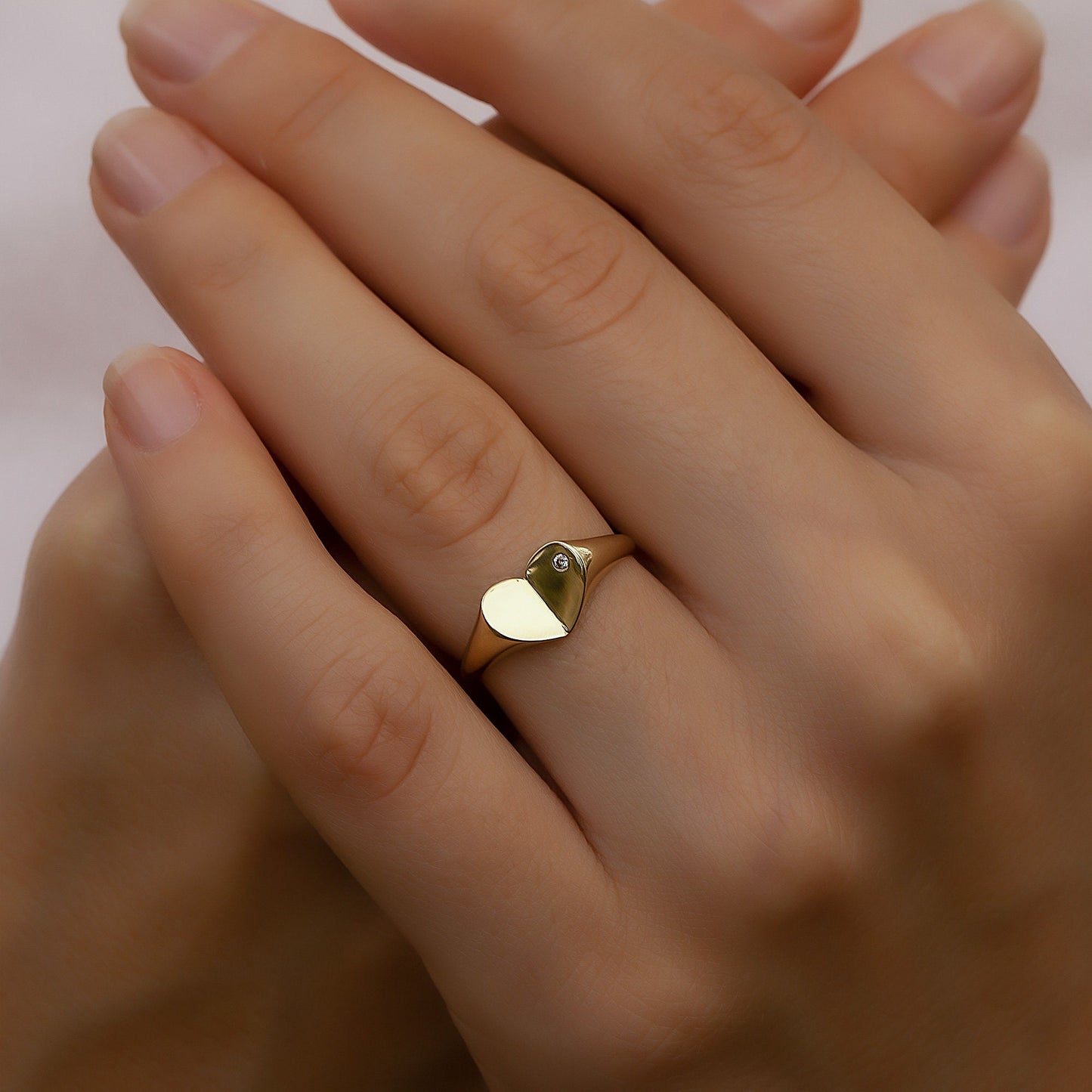 14k Solid Gold Diamond Heart Signet Ring,  X Large Heart Ring, Bold Gold Ring, Chunky Diamond Ring, Elegant Thick Anniversary Ring For Her