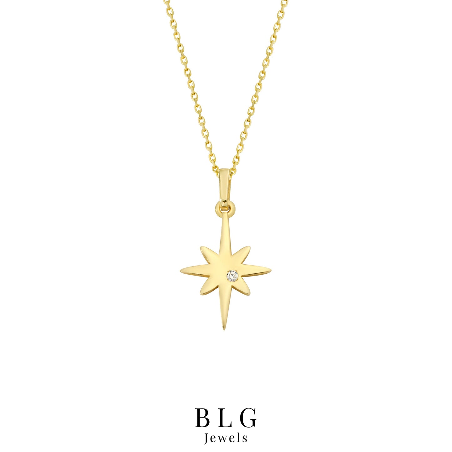 14k Solid Gold Diamond North Star Pendant Necklace, Star Necklace, Celestial Pendant, Shimmering Celestial Charm, Perfect Gift for Women